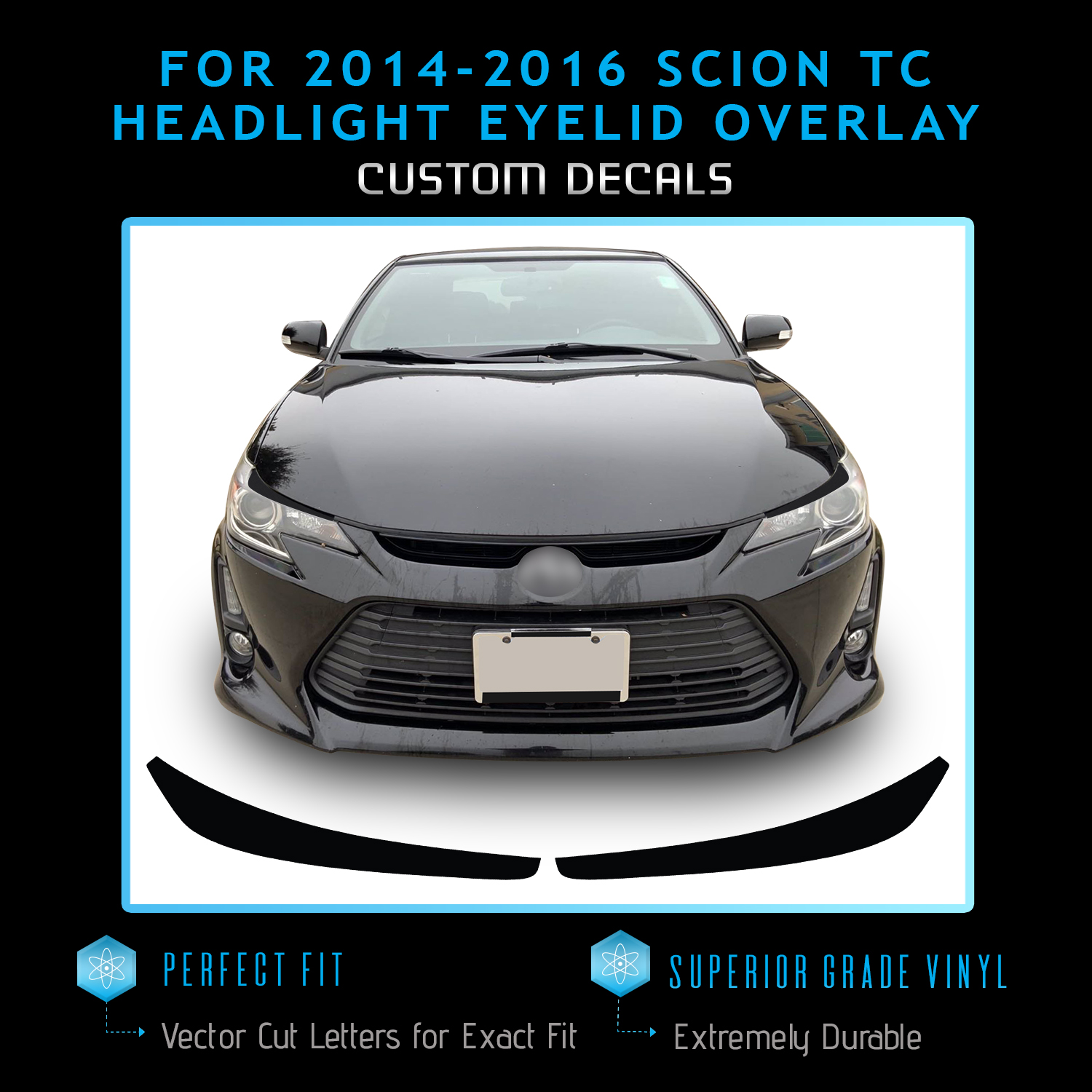 For 2014 2015 2016 Scion tC Headlight Eyelid Eyebrow Decal Carbon